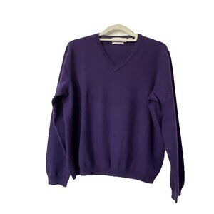 Calvin Klein Sweater Men’s L Purple Extra Fine Merino Wool V-Neck Pullover‎